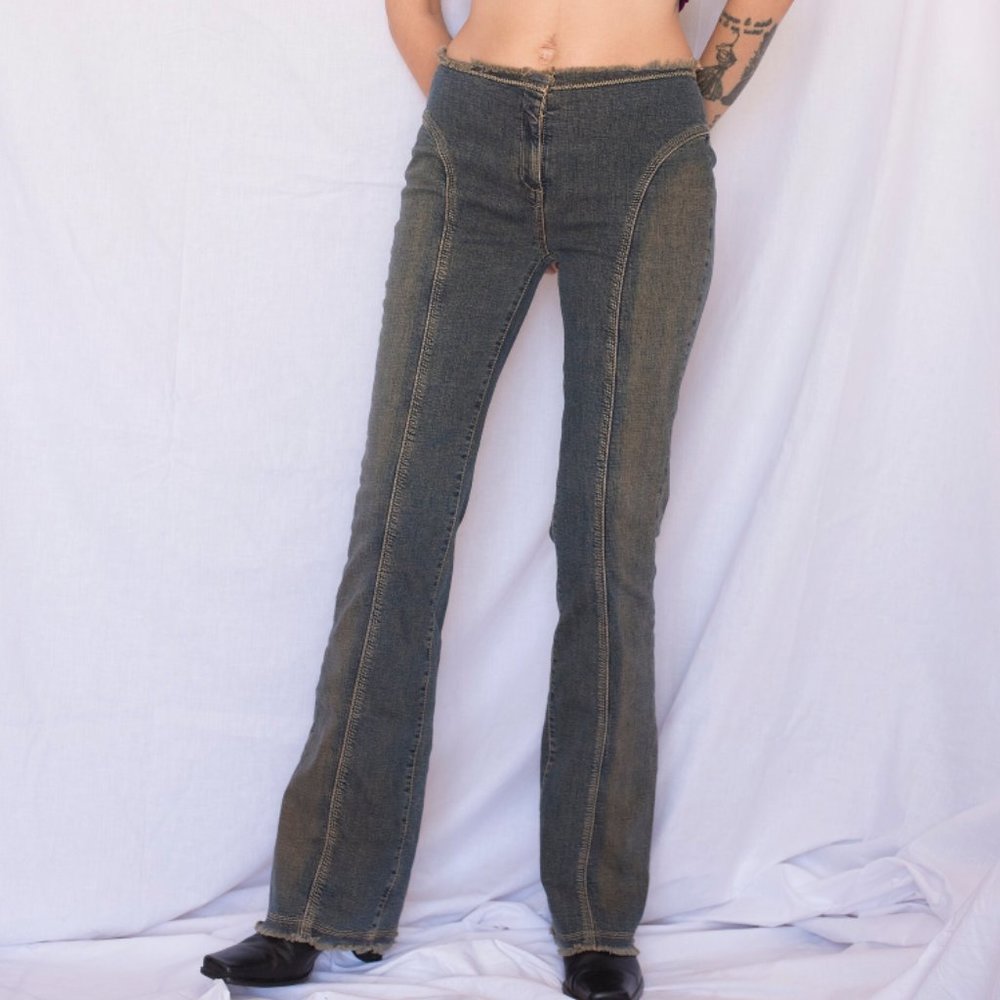 Y2K Mid Rise Bootcut Fringe Jeans - Picture 3 of 4